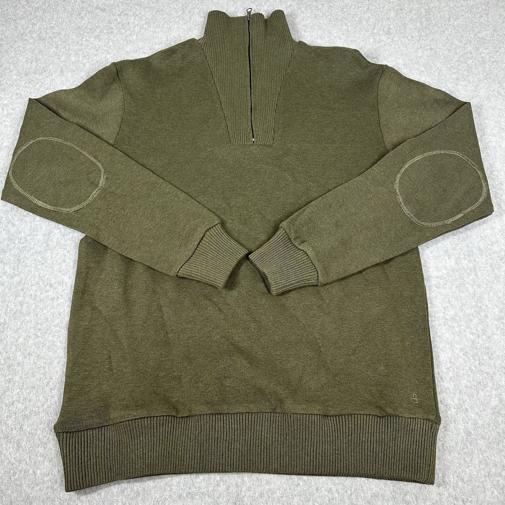 Stetson Wool 1/4 Zip Sweater Men's Size Large Green Long Sleeve Elbow Pads
